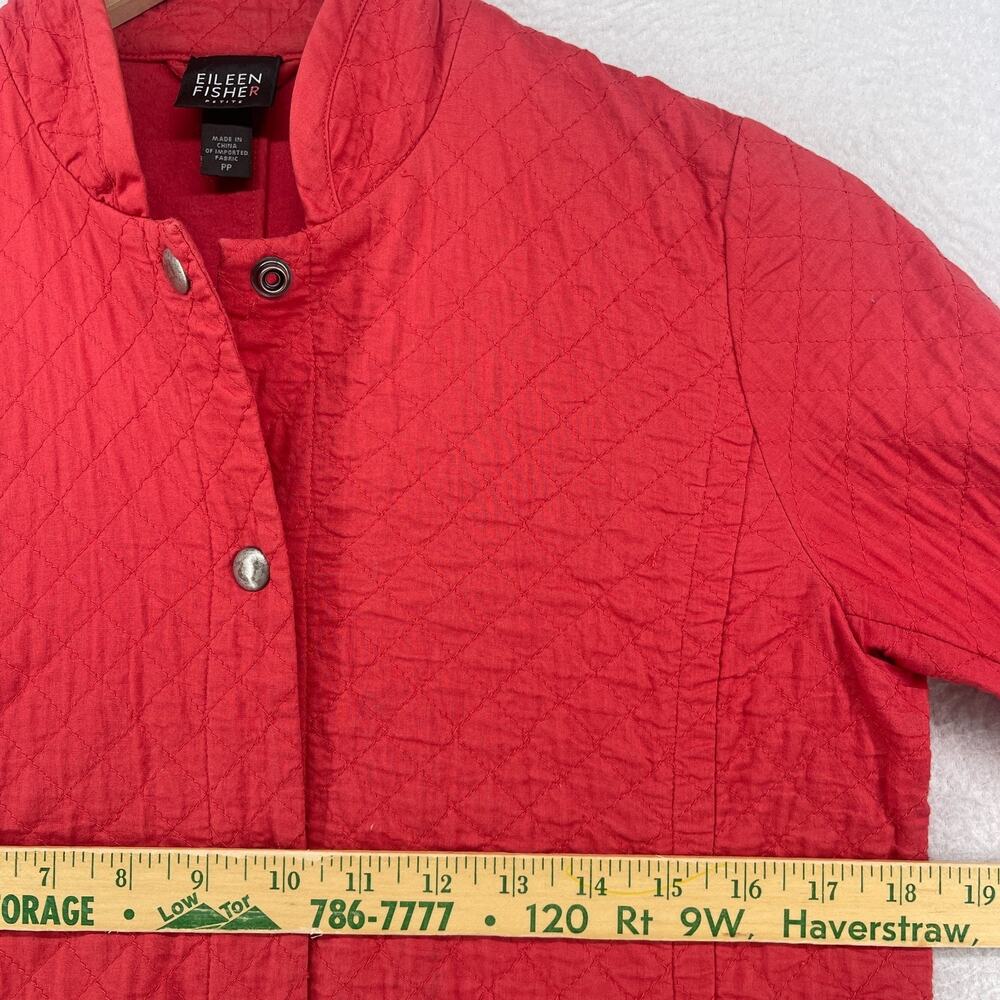 EILEEN FISHER Jacket PP Petite Organic Cotton Snap Front Quilted Mandarin Red - Picture 11 of 13